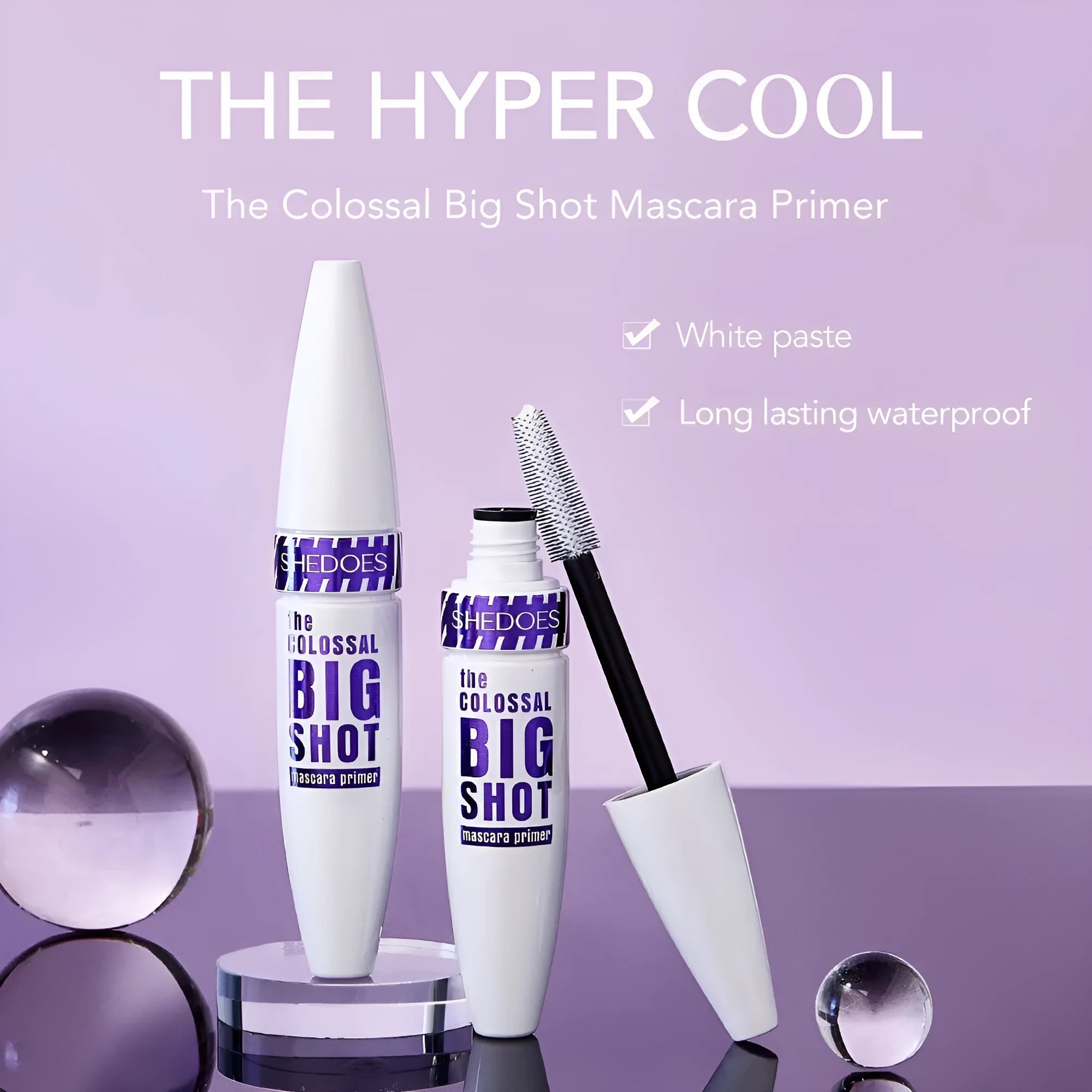 White waterproof and sweat-proof mascara tube with 10ML net content for curling eyelashes.