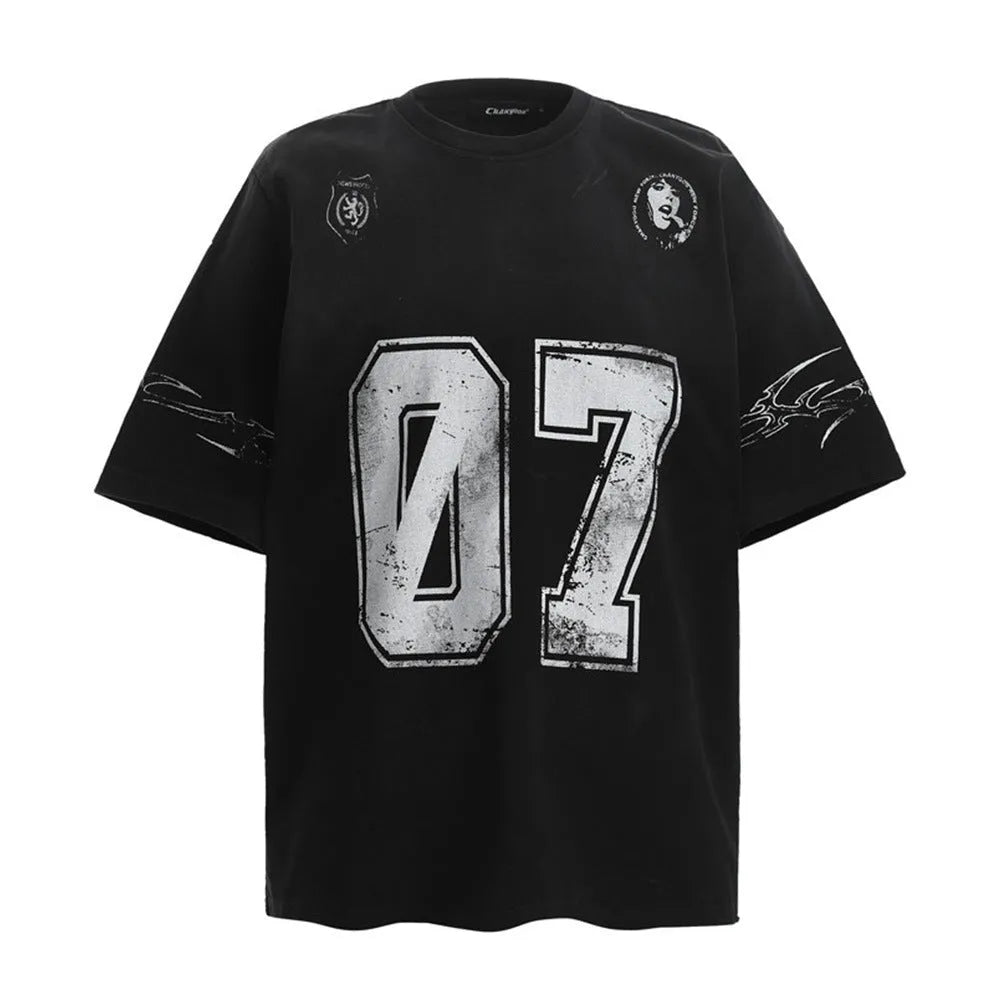 Men's printed short-sleeved pure cotton T-shirt in white or black with Asian sizing