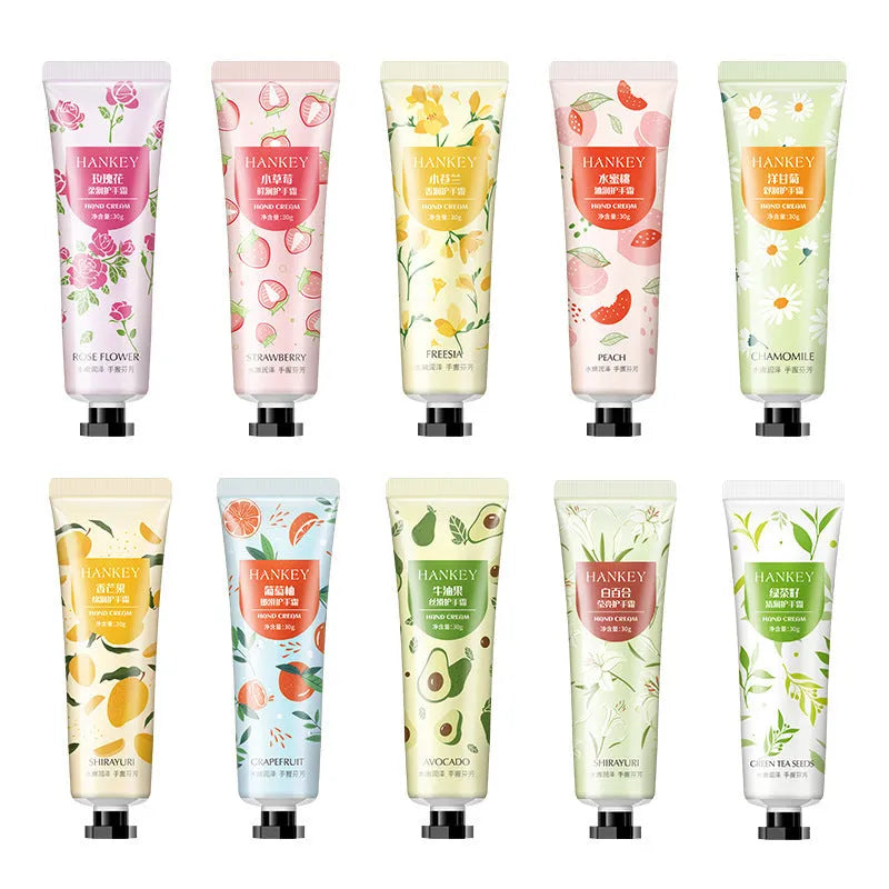 30g fruit hand cream tube with multiple scent options for dry skin moisturisation