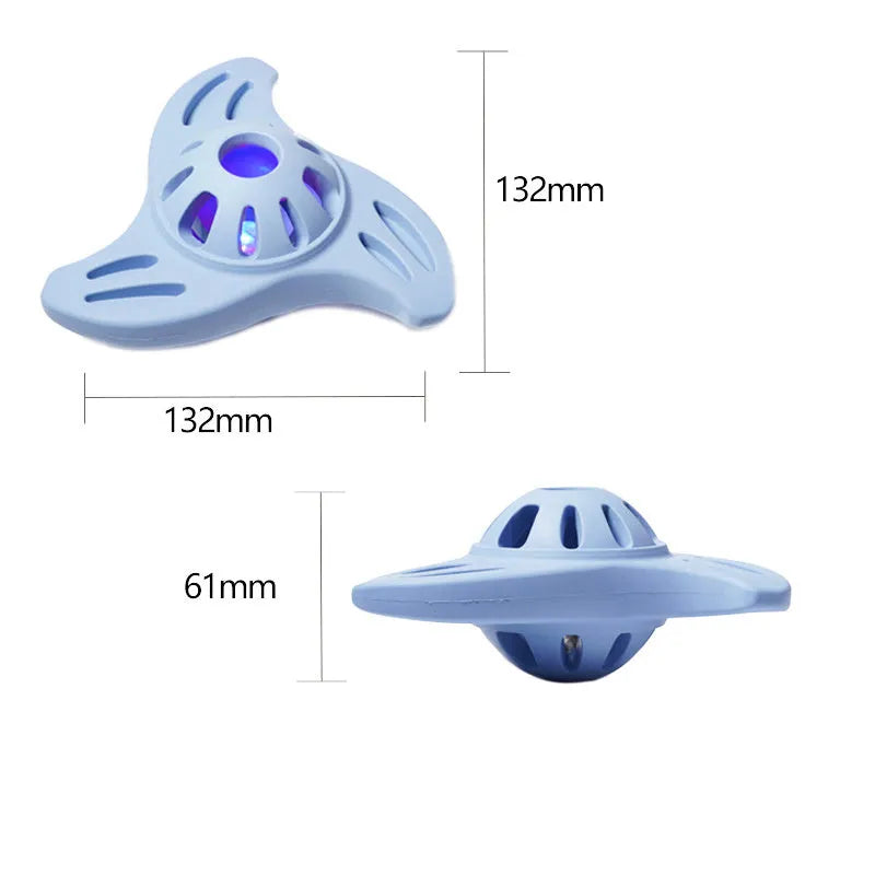 Blue boomerang-shaped dog toy for medium and large breeds on white background