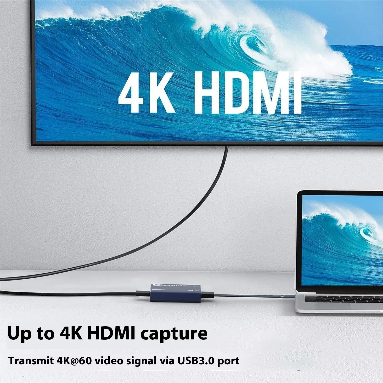 Black 4K HDMI gaming capture box with MS2131 chipset for audio recording
