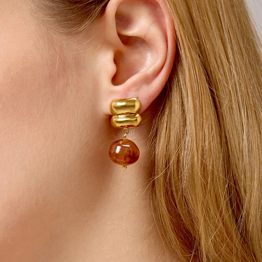 Geometric resin earrings for women with antique style and electroplated finish, available in eight colour options.