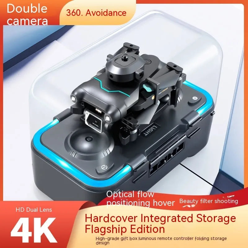 Black four-axis obstacle avoidance drone with dual cameras for aerial photography