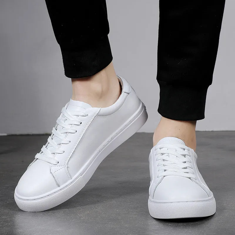Men's summer sports leather sneakers low-top board shoes white black and white all black sizes 35-47