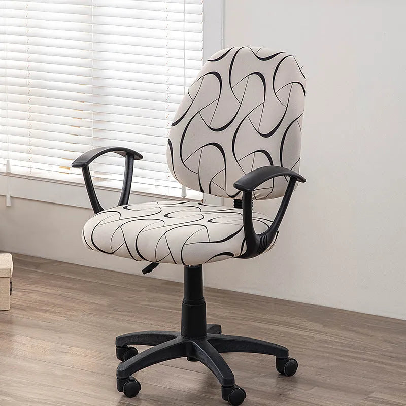 Printed stretch split office chair cover in abstract pattern, free size, polyester fabric for European and American household