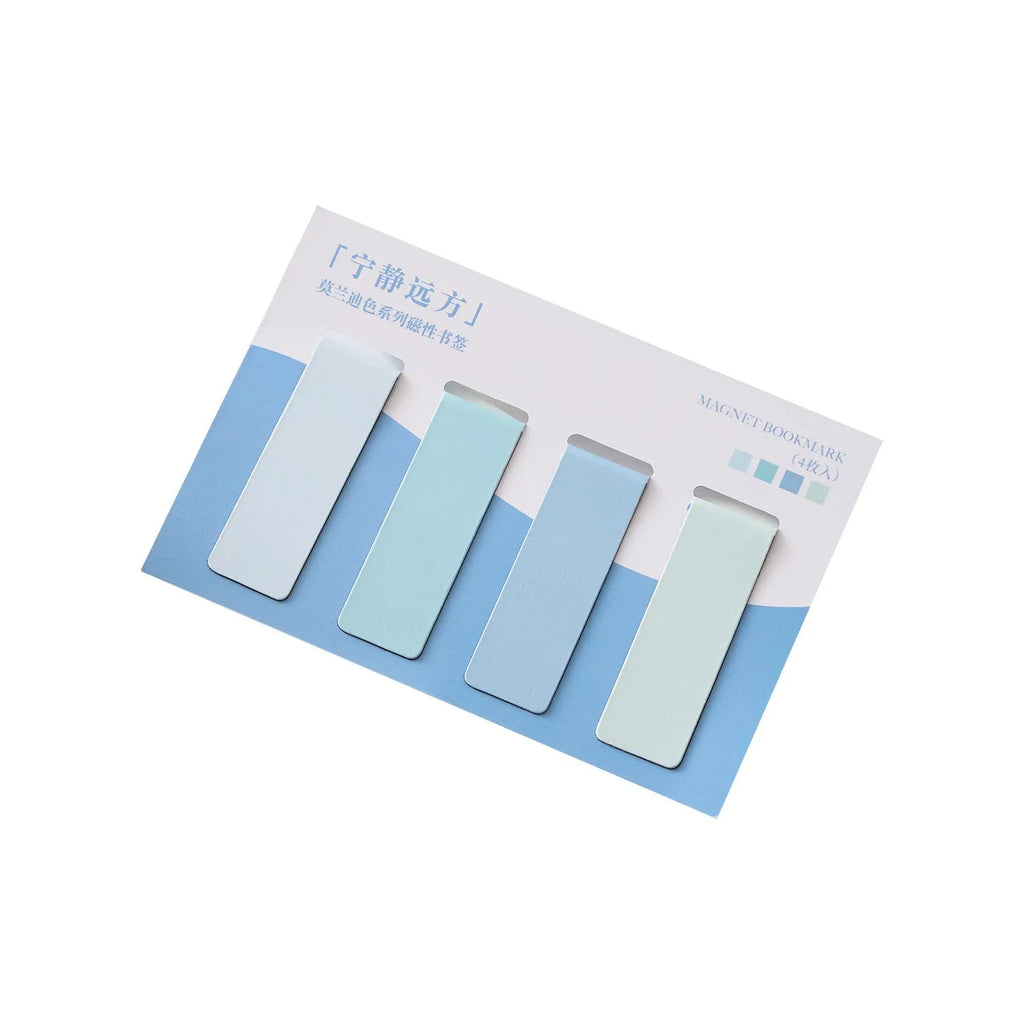 Set of four Morandi colour block magnetic bookmarks showing different colour variations