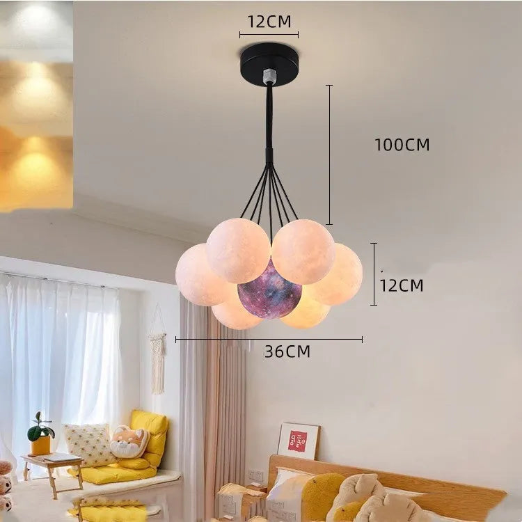 Nordic pendant lamp with creative moon bubble lights in gold finish for bedroom illumination