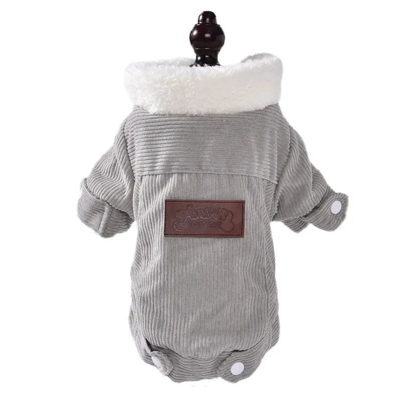 Lambswool grey dog vest with wool lining for autumn and winter wear.