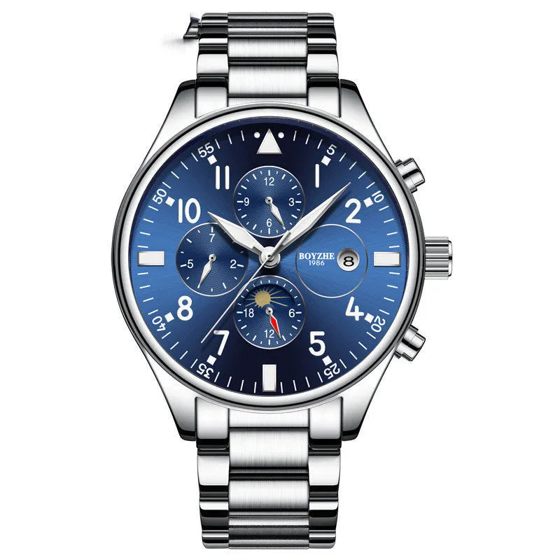 Automatic mechanical watch with steel belt, 40mm metal case, butterfly double button clasp