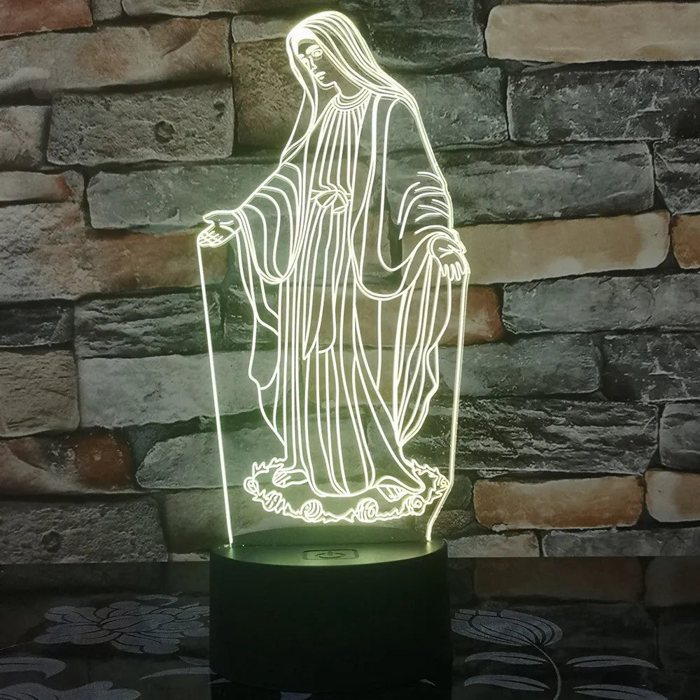 3D LED night light for kids with colourful dual-ring pattern on acrylic panel and remote control.