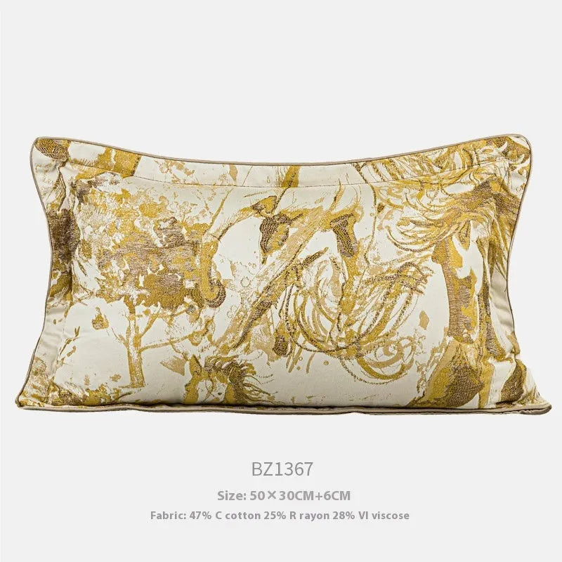 Abstract horse motif jacquard cushion in square and waist sizes with black, gold, and purple colour options