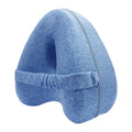 Dark blue jacquard love heart-shaped memory foam leg pillow for knee and hip support.