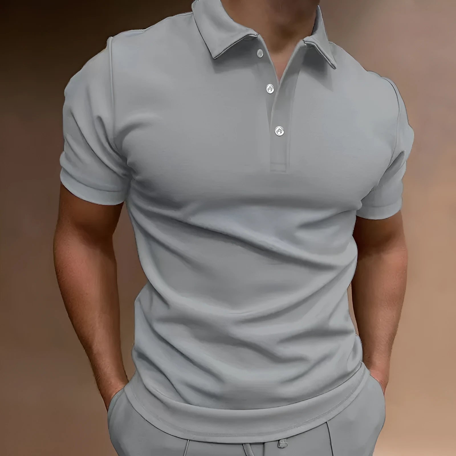 Men's loose fit button T-shirt in cotton blend fabric available in multiple colours with European sizing