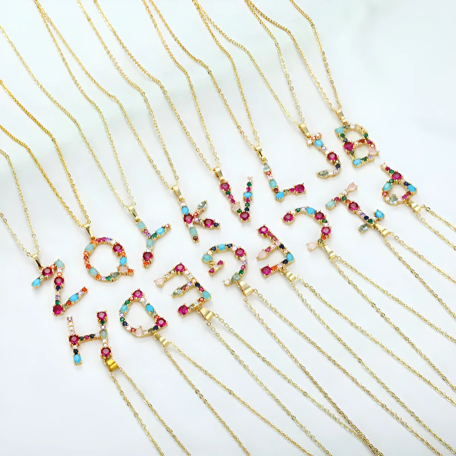Copper micro-set zirconium English letter initial pendant with matching chain, light luxury style