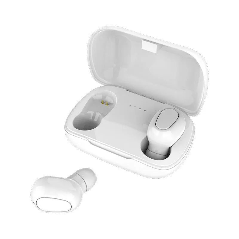 Black, pink, and white TWS Bluetooth earbuds with charging case