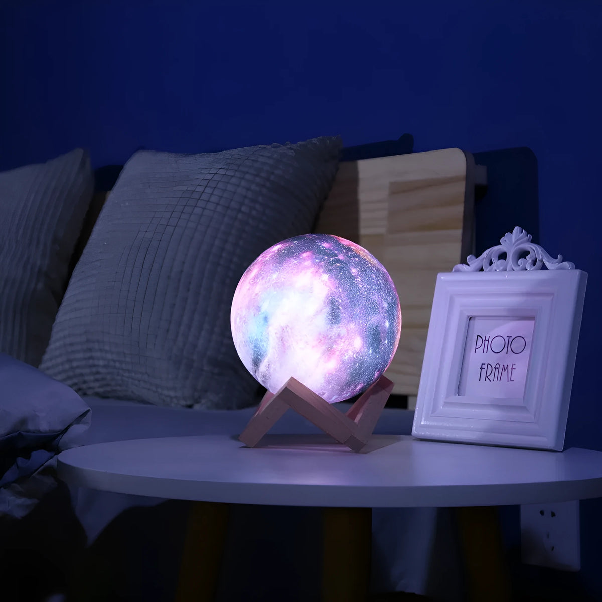 3D printed lunar light painting night light with LED light, PVC and ABS body, USB charging and pat control