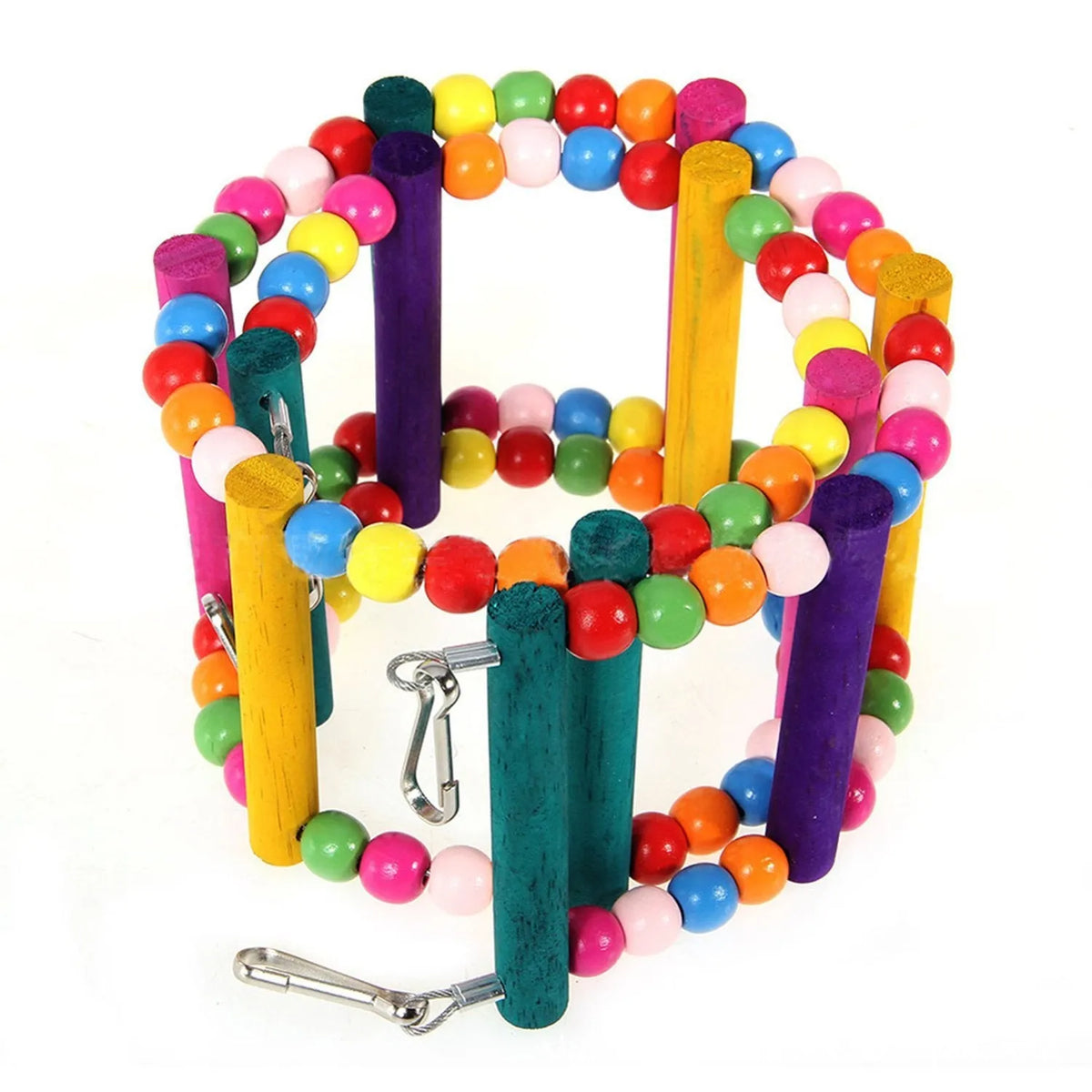 Wooden parrot climbing ladder with colourful rotating beads for bird cage enrichment