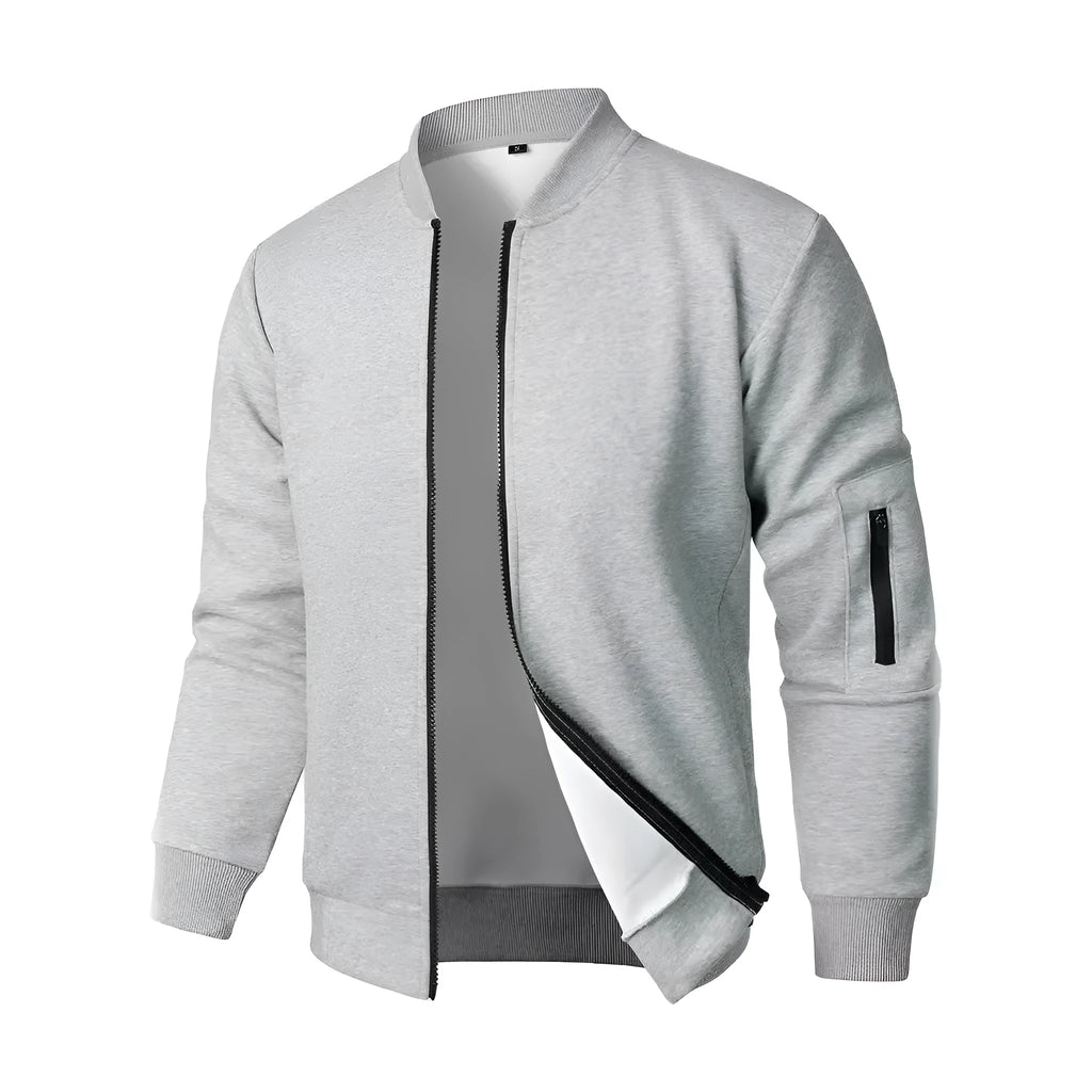 Men's loose fit cotton knitted jacket in black, blue or grey with long sleeves.