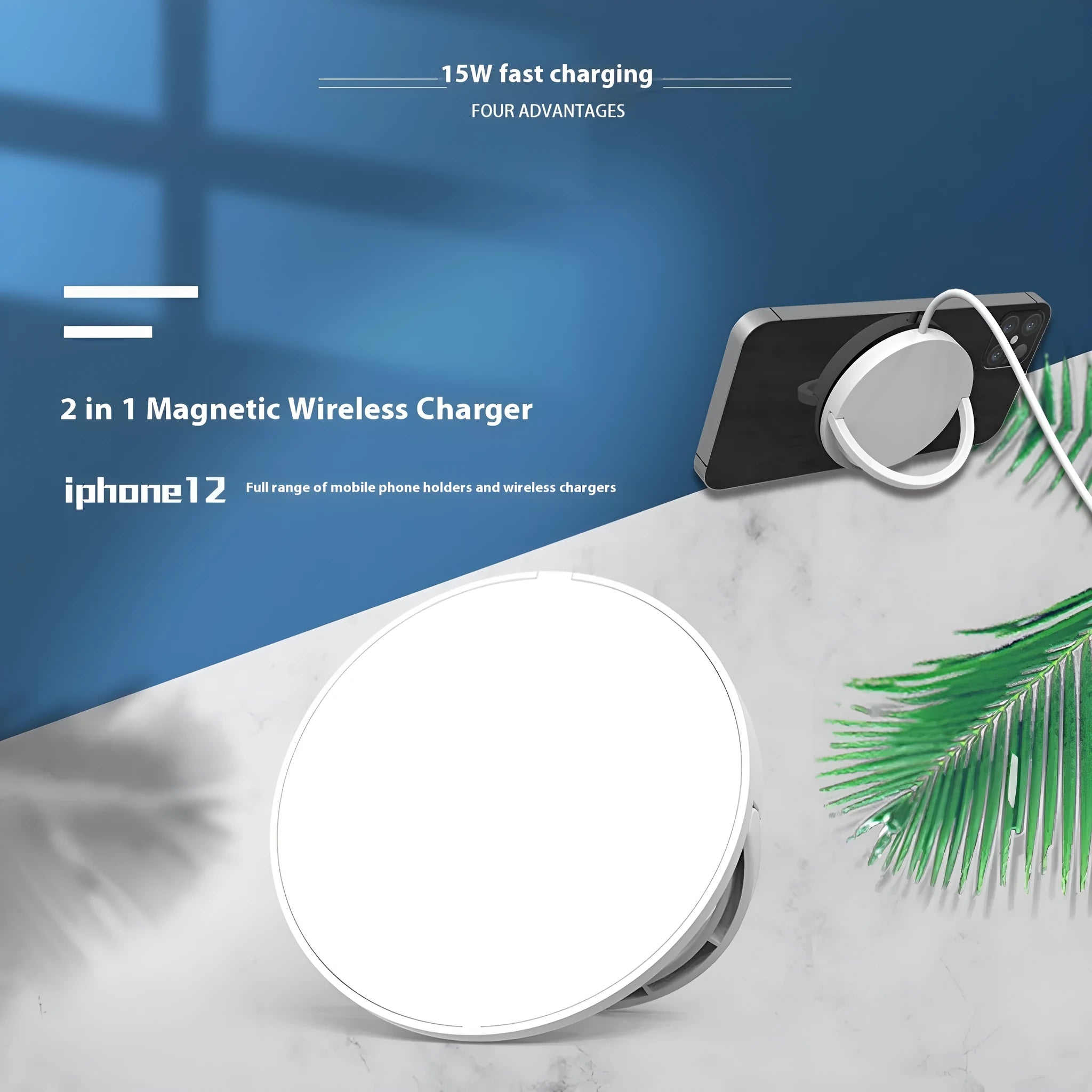 15W magnetic wireless charger pad in black with TypeC port for iPhone and Android