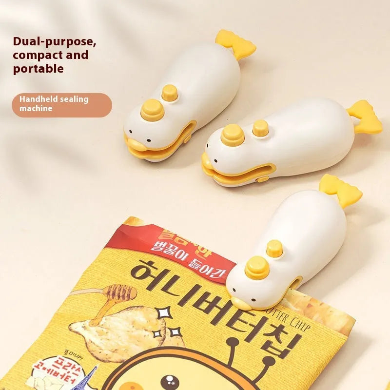 Small yellow duck rechargeable sealing machine with animal jacquard style and charging cable