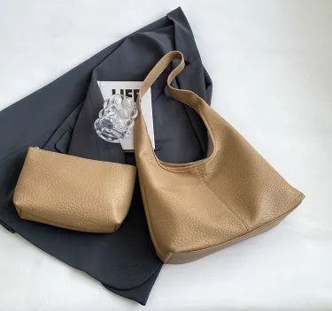 Two soft PU leather handbags in underarm Korean style with small wallet, available in multiple colours