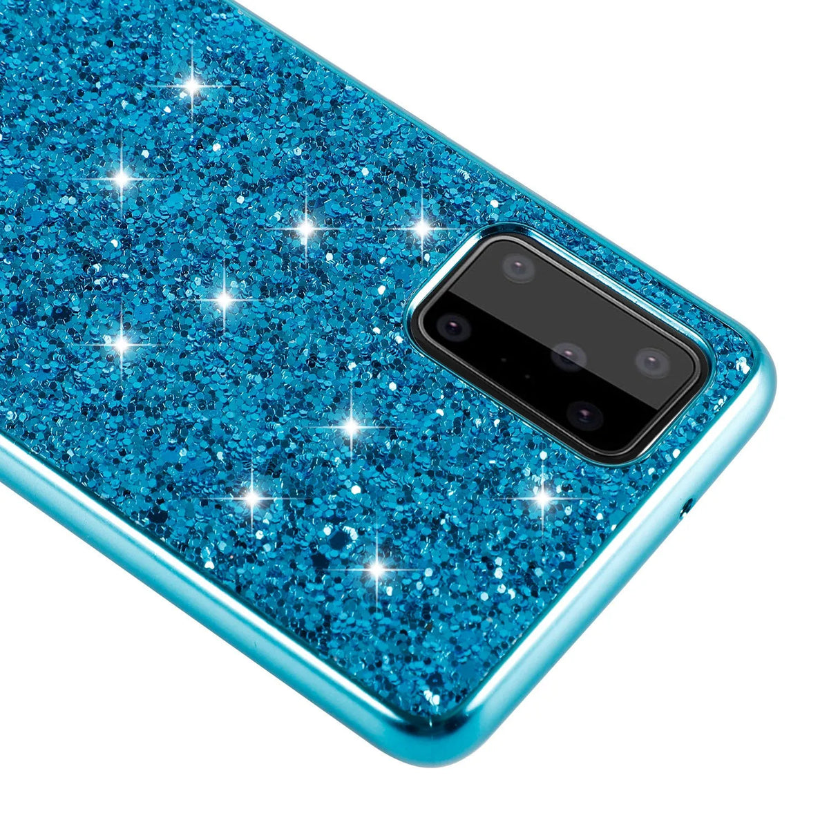 Glitter paste TPU leather Samsung phone case in shiny black with electroplated back cover
