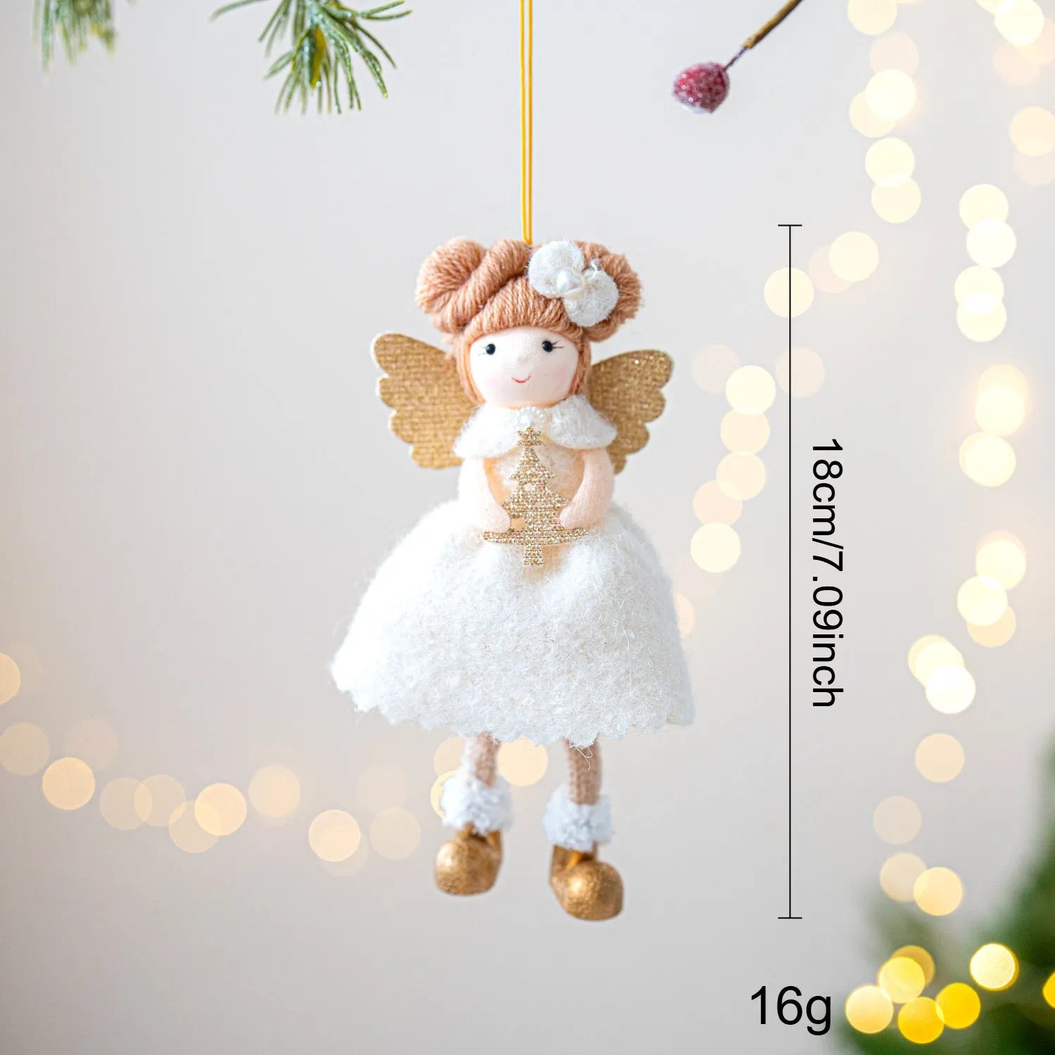 Christmas angel wings plush pendant ornament in pink and white cloth fabric