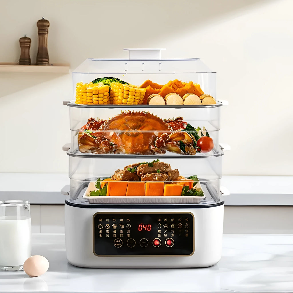 28L stainless steel electric steamer appliance with automatic measuring function for household cooking
