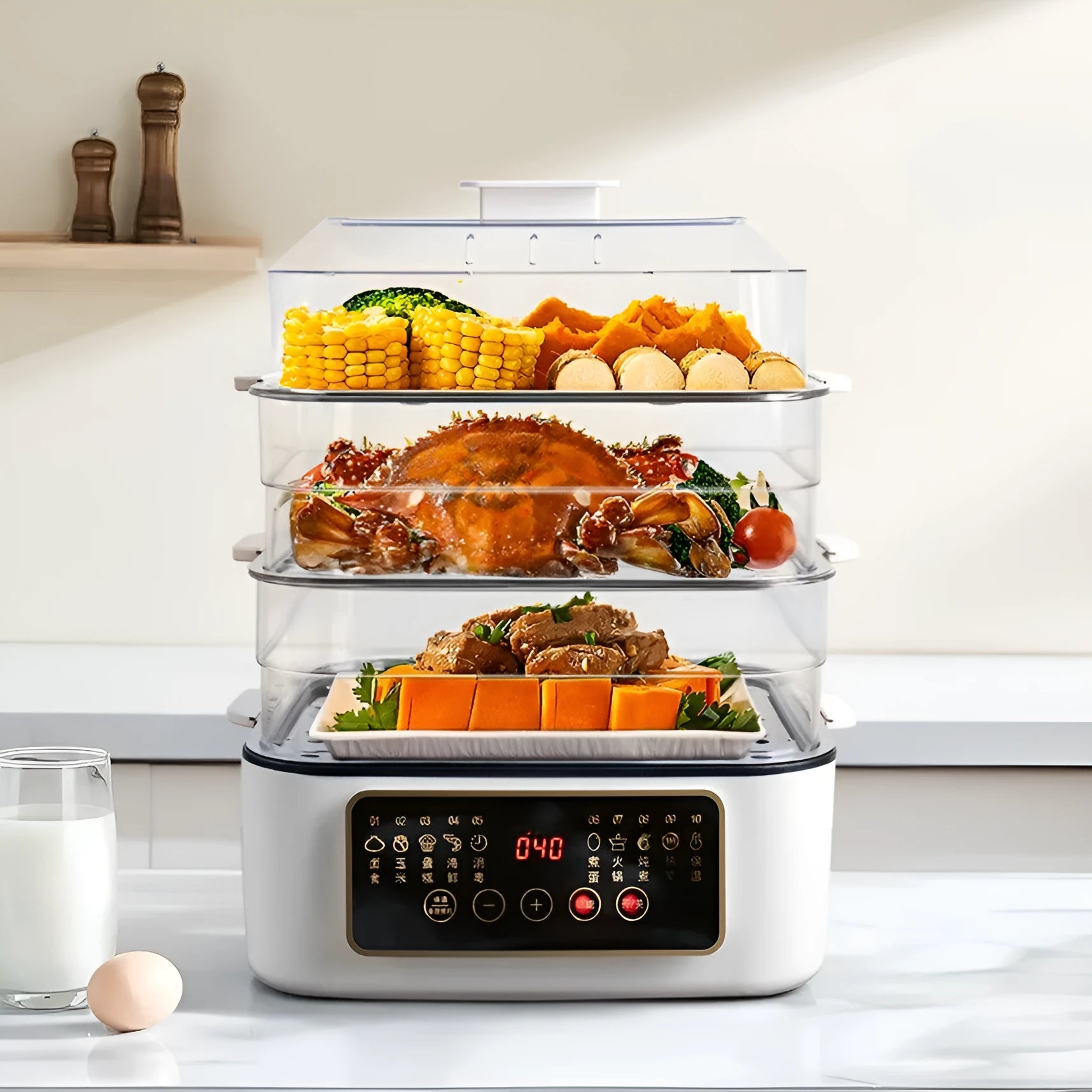 28L stainless steel electric steamer appliance with automatic measuring function for household cooking