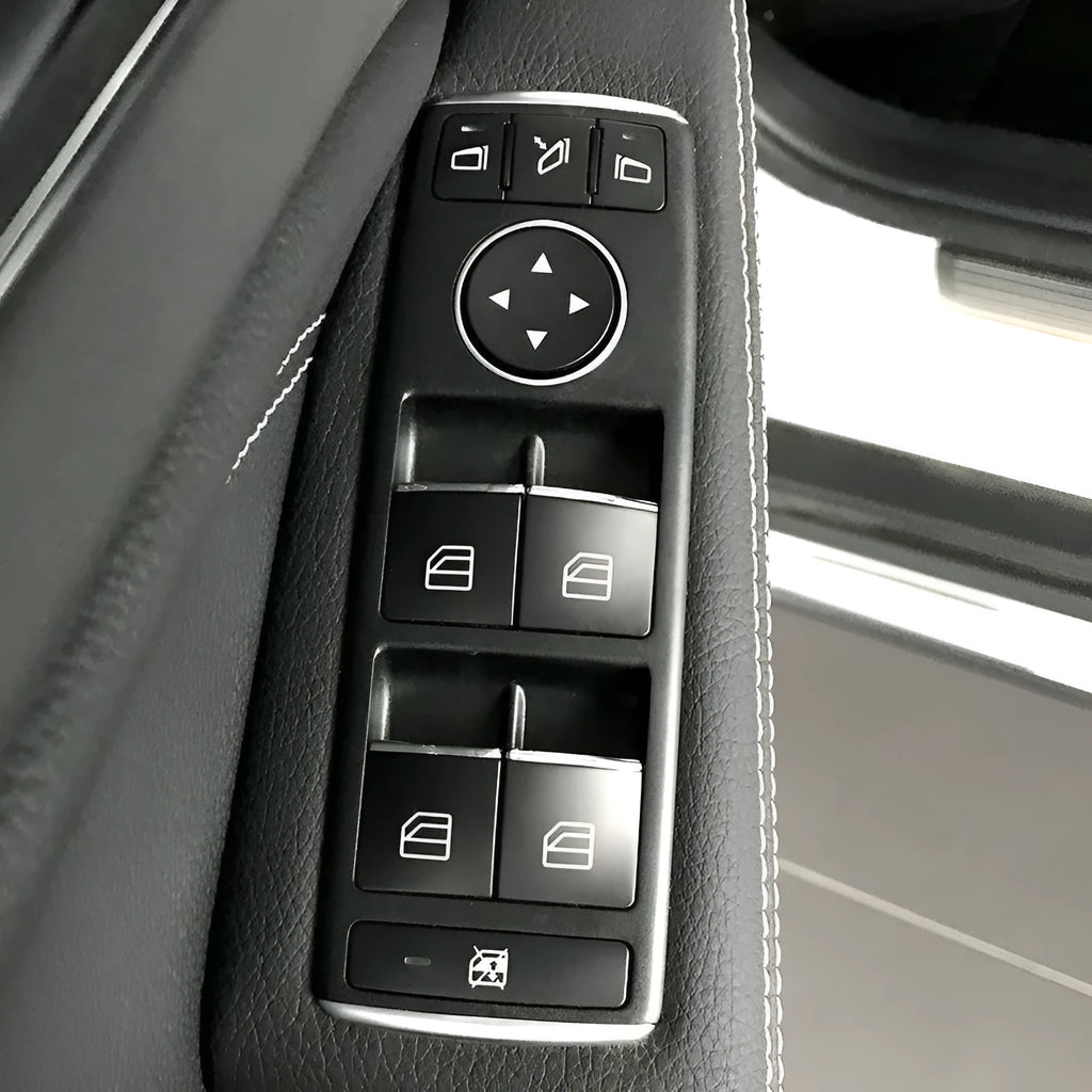Black glitter decorative sticker for a car window lift button on a white background.