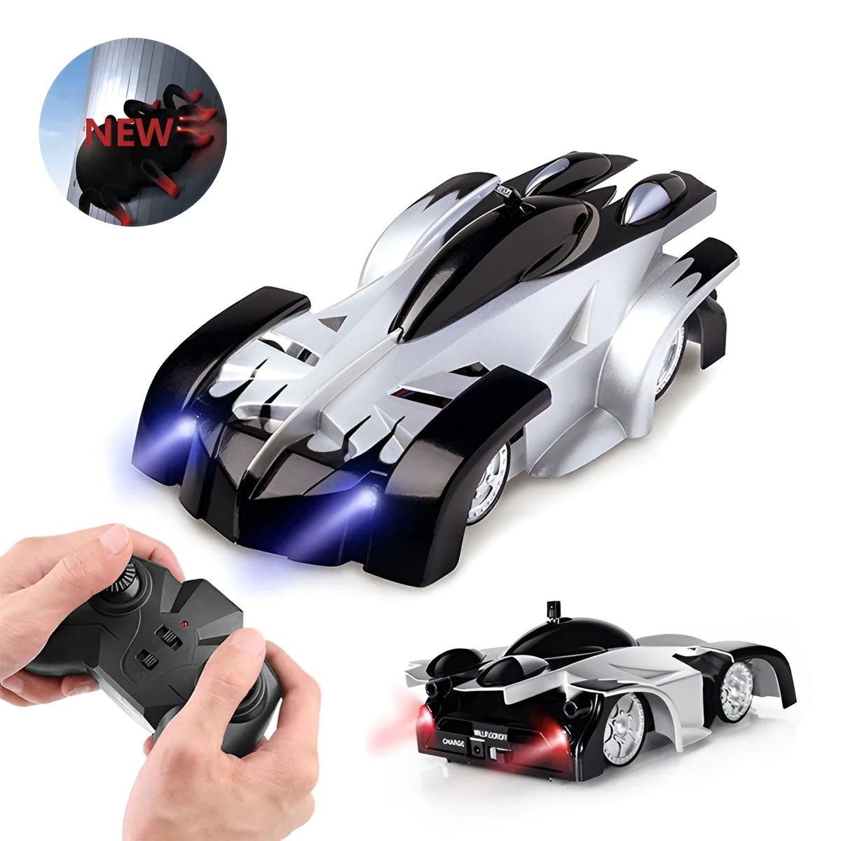 Wall climbing RC car with dual mode land and climbing function LED light and 360 rotation in black blue red