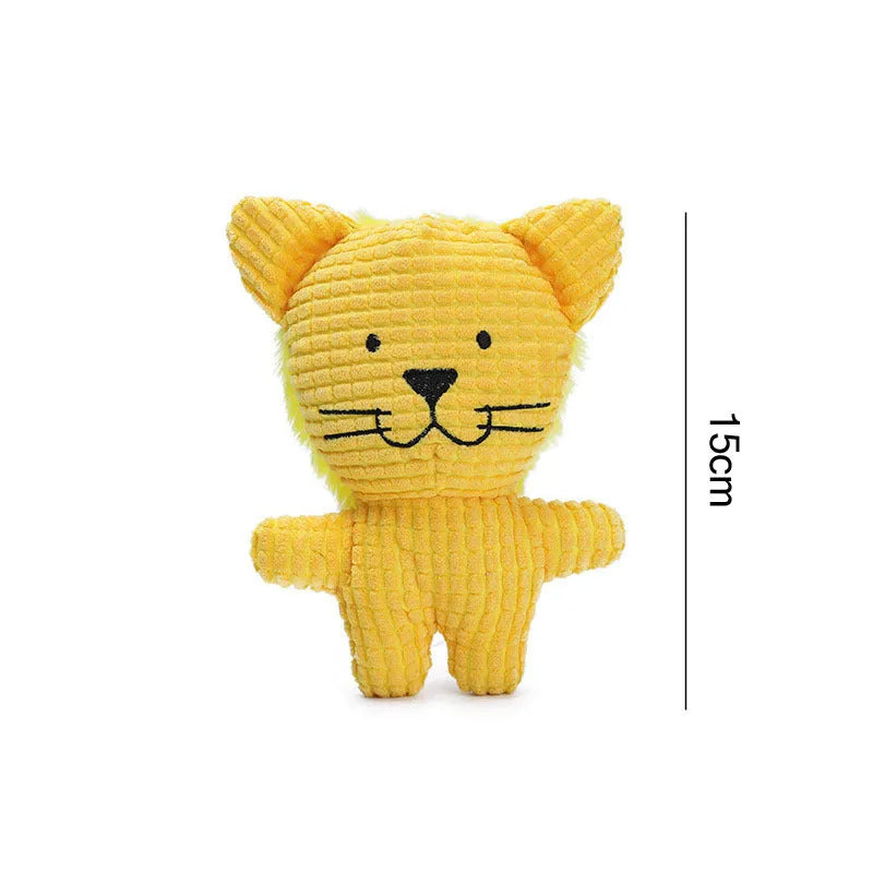 Animal shape plush squeaky dog toys in bright colours with bite-resistant construction