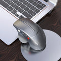 T32 vertical ergonomic wireless mouse in black matte finish showing side grip and aluminium roller.