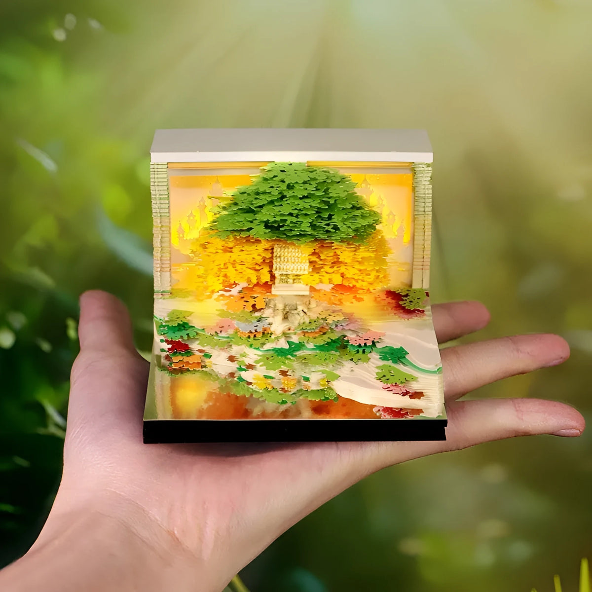 3D paper carving calendar 2026 desktop ornament in green or pink paper brick shape with Chinese or English calendar options