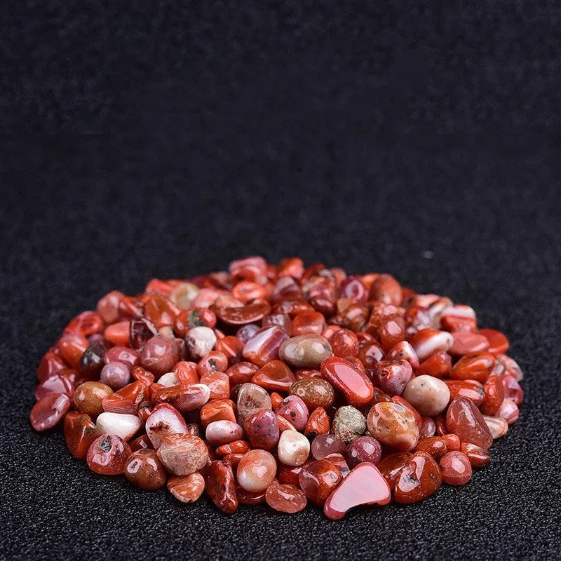 Assorted natural crystal decorative gravel chips in a clear PP bag, available in multiple colours and sizes