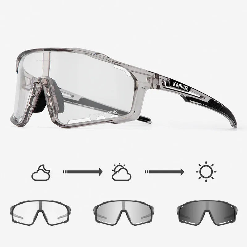Photochromic cycling sunglasses with a TR90 semi-rimless frame in a unisex style.