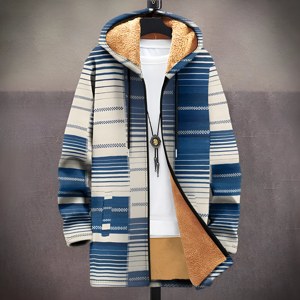 Men's loose fit zip up hooded cardigan with digital print pattern in multiple colour options