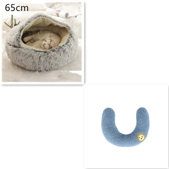 Round plush pet bed in brown for cats and small dogs, size 40cm