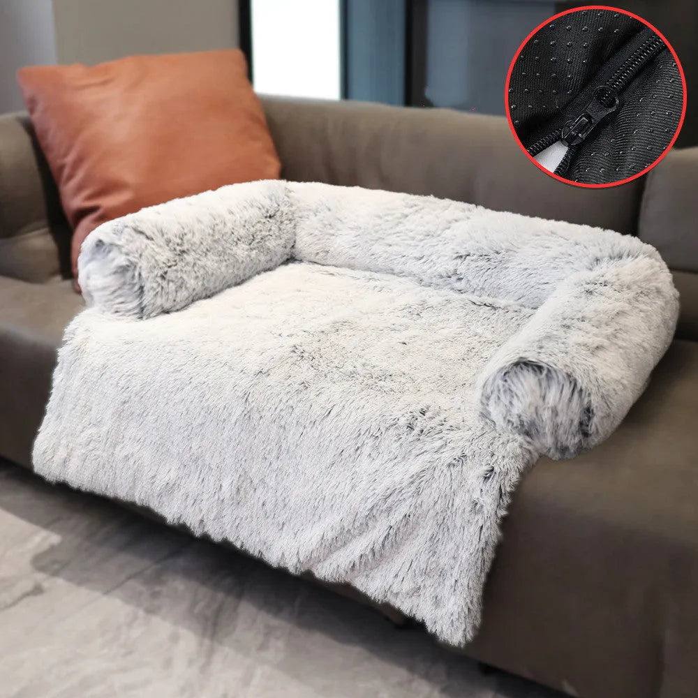 Plush kennel pet bed in grey with PP cotton fill, dual use as sofa bed for dogs and cats