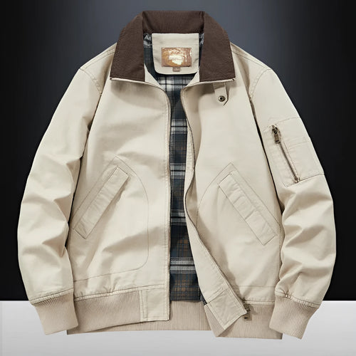 Men's casual washed cotton flight jacket in army green colour