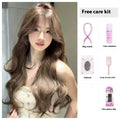 Long curly hazelnut grey brown big wave wig with five piece care set for ladies daily wear