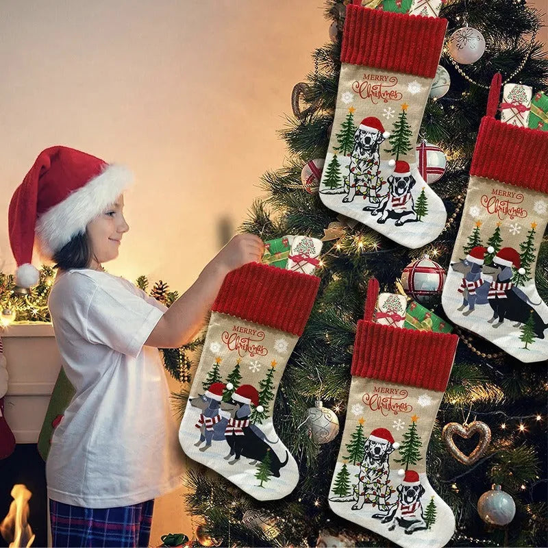 Large cloth Christmas tree hanging ornament with cat and dog silhouette design measuring 46 by 28 centimetres.