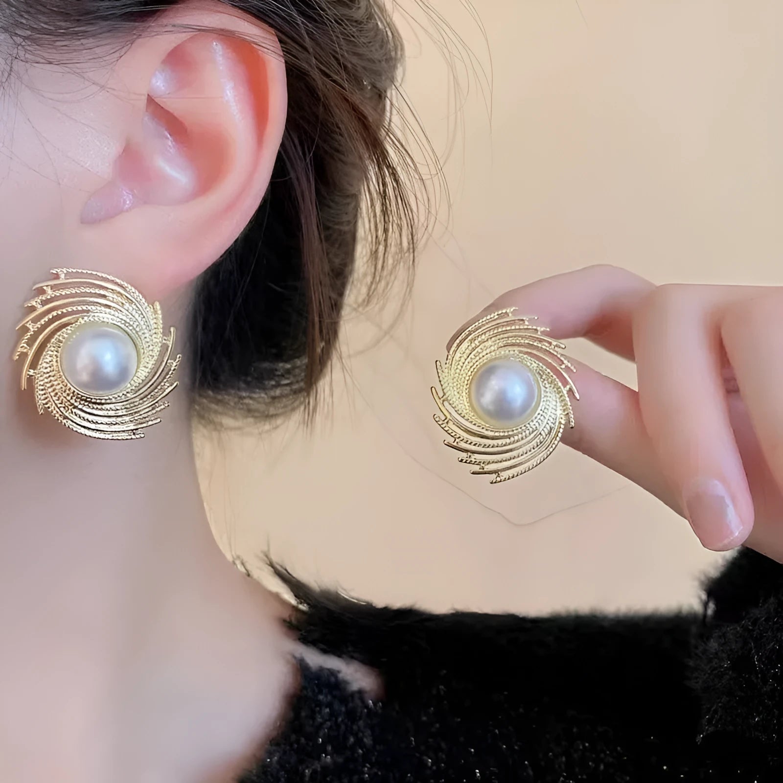 Women's vintage pearl earrings with flower-shaped alloy design and irregular hand-finished elements