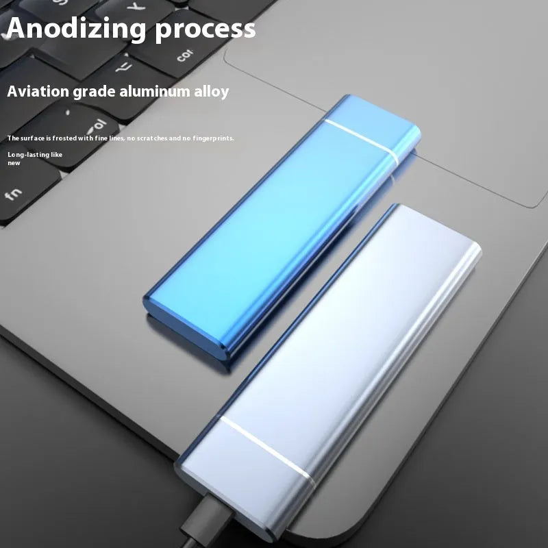 Sapphire blue portable external solid state hard disk with metal shell and USB cable