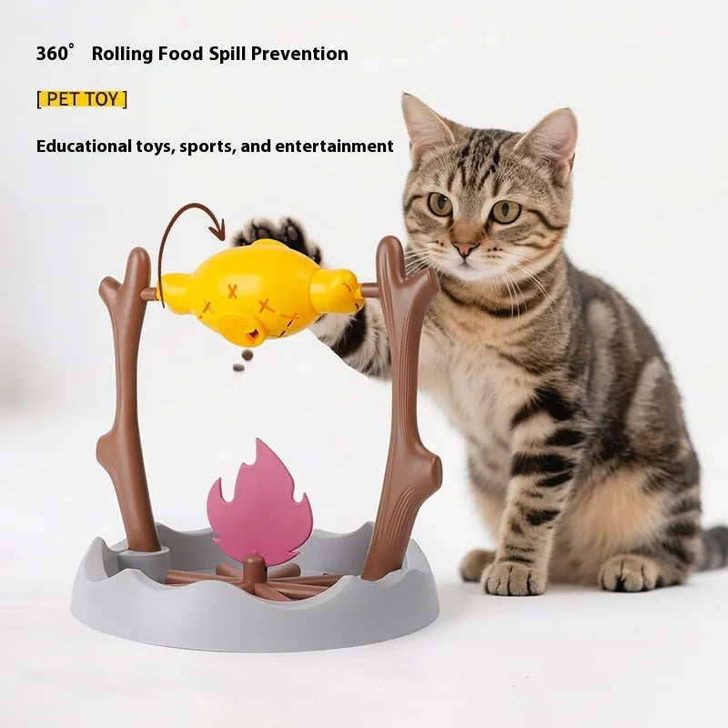 A 30cm cubic tumbling cat feeder toy for slow feeding and interactive play.