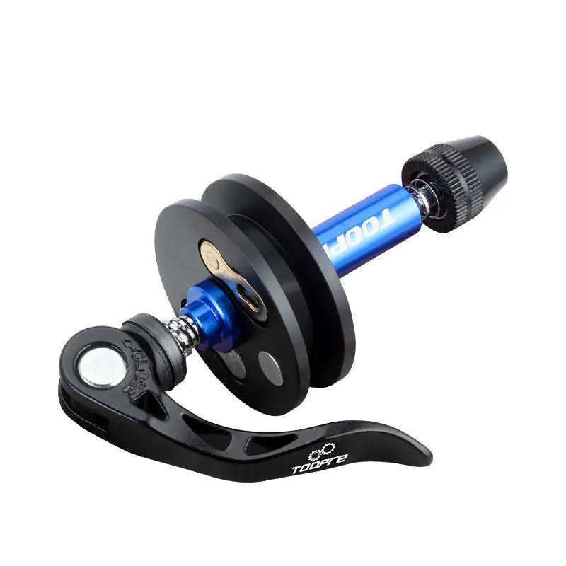 Aluminium bicycle chain holder tool shown in three versions: barrel shaft, basic, and quick release.