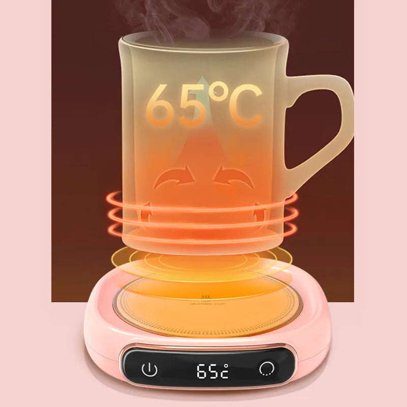 USB coffee mug warmer in M316 white on a desk with a mug placed on it, 130x110x23mm
