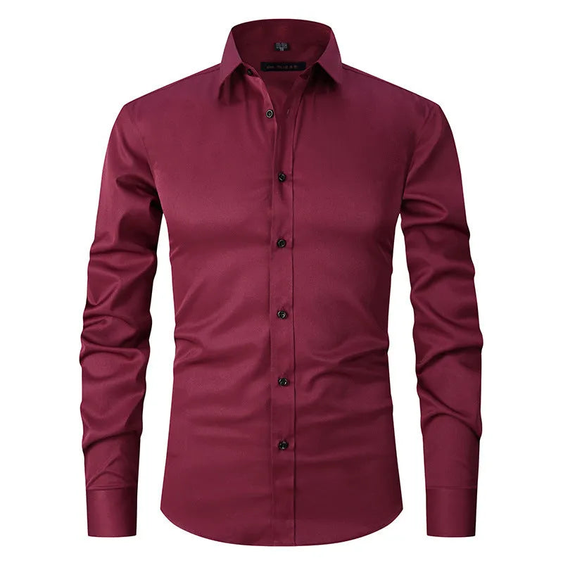 Men's stretch long sleeve work shirt in polyester fabric showing front view with size options