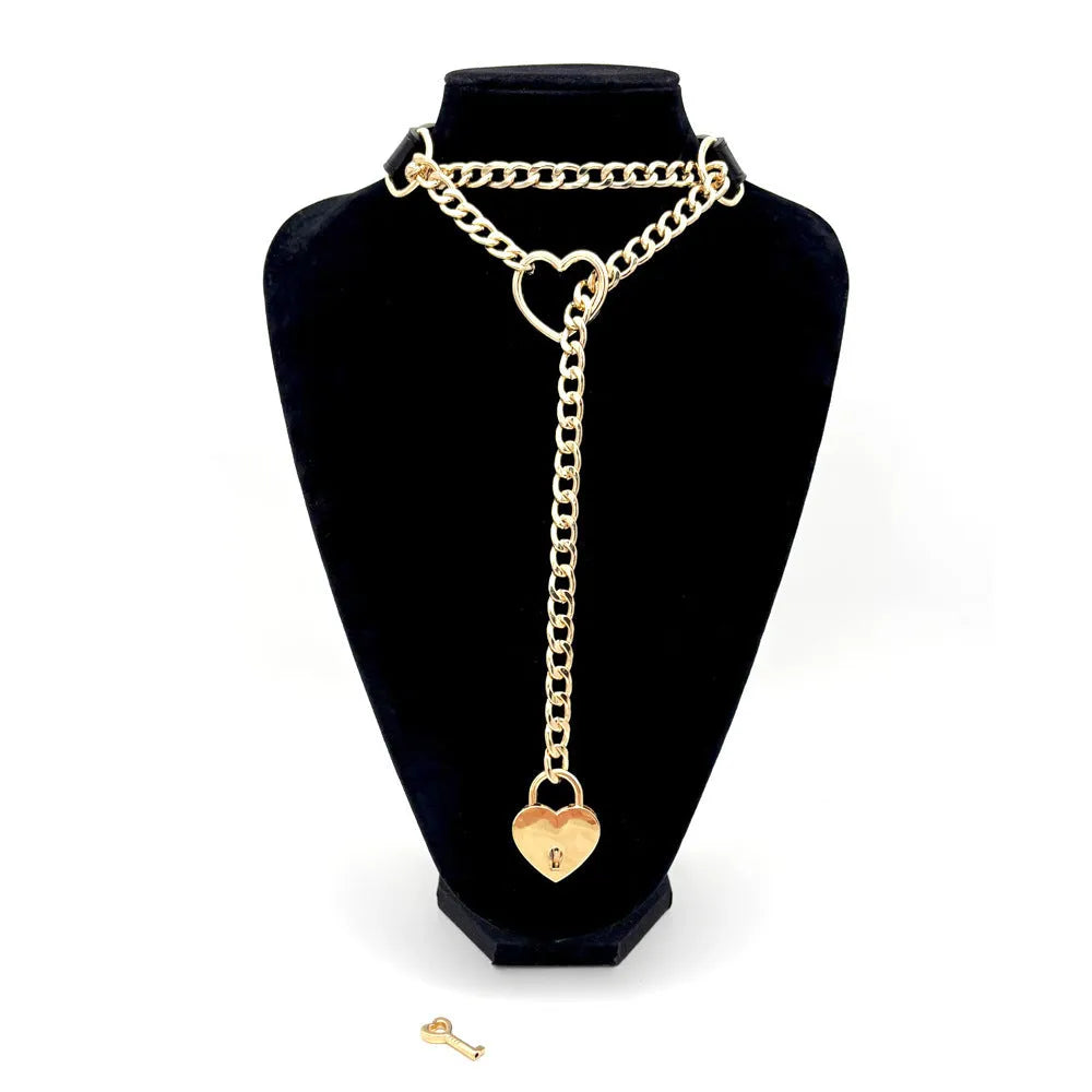 Black leather flirting training alternative traction collar necklace for men and women