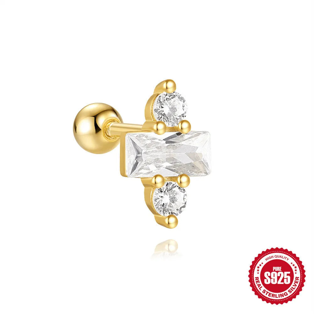 S925 sterling silver flower-shaped stud earrings with square gravel texture in gold electroplated colours